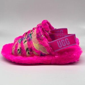UGG Fluff Yeah Tiger Flower Slingback Sandal Slippers Pink Women's Size 7 NEW